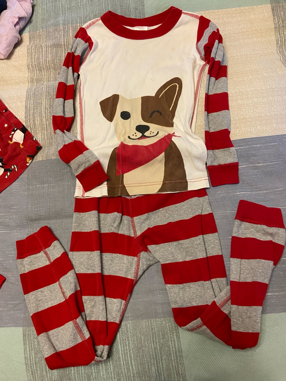 Hanna Andersson Red & Gray Striped Pajama Set with Puppy Graphic